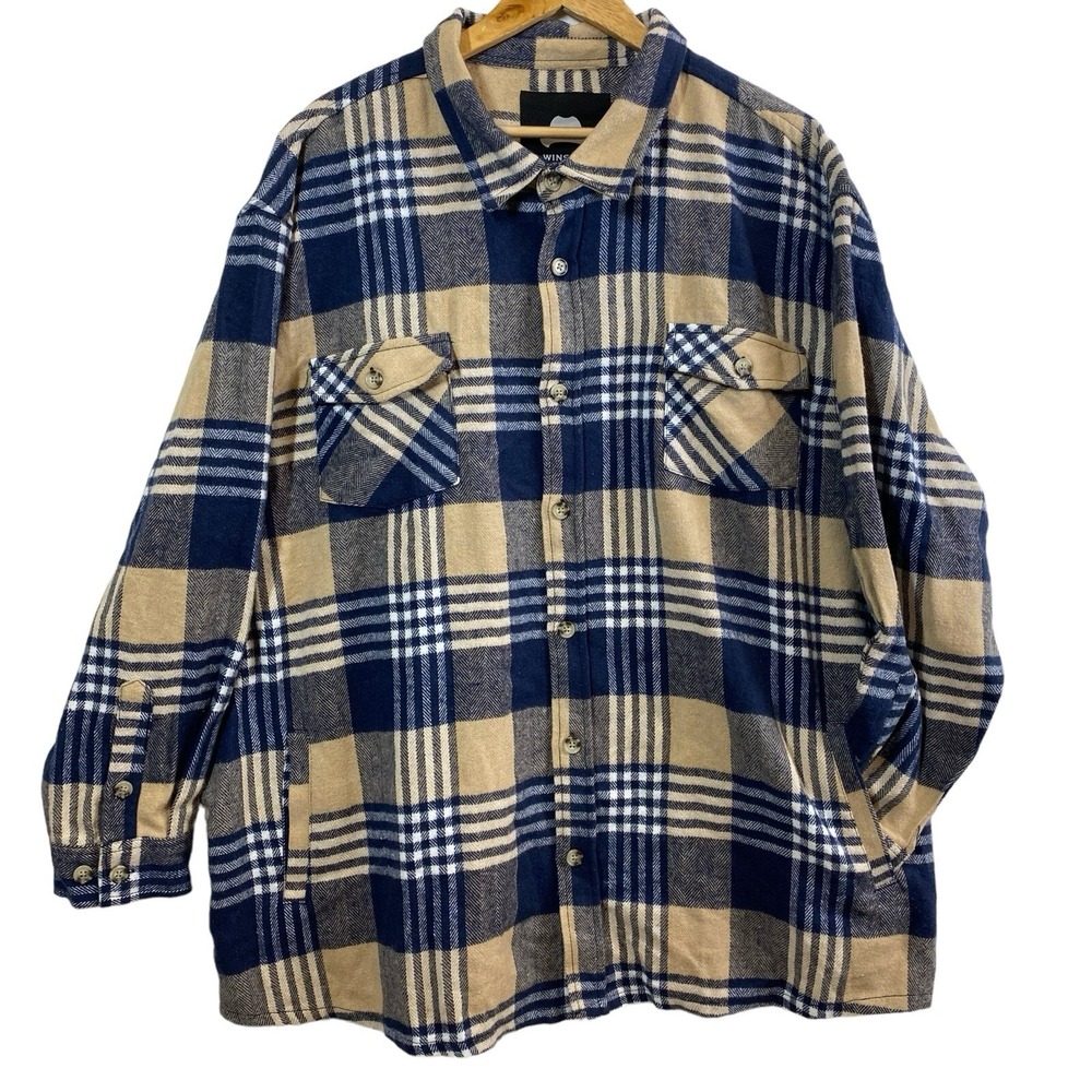 Winston Flannel‎ Shirt Jacket Mens 3XL Blue Plaid Long Sleeve Heavy Weight